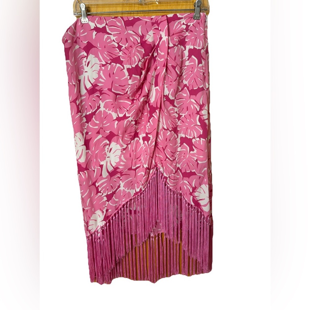 Michael Kors Floral Fringe Silk sarong Skirt Asymmetric size 12